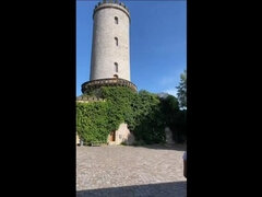 Risky Public Flashing with POV Blowjob in old tourist castle
