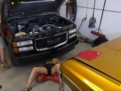 Hot MILF Ally Cooper Gets Dirty with Mechanic in Garage - Blowjob & Doggystyle