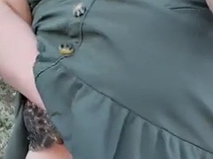 Outdoor bbw plays with fat pink pussy walking down nature trail