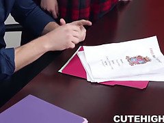Elektra Rose, the busty brunette, gets her mouth and pussy stuffed in a hardcore roleplay