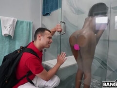 Brunette Step-Sister Mila Mars and Her Ebony Bunny