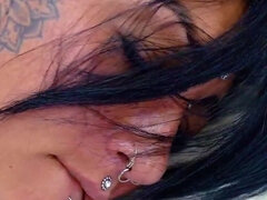 The Hot Tattooed Woman Enjoyed Sitting and Sucking the Big Dick's Cock, Fucking with the Exotic and Hot Woman