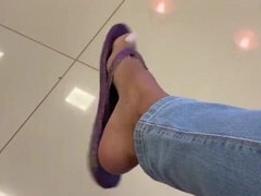 Sexy Exibicionism Dangling with Purple Havaianas Flip Flops in the Waiting Room
