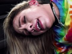 Young slut bent over the back seat and fucked in the car