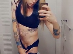 Cute trans takes off her satin pajamas to show her small penis