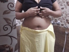 화장실, 크림파이, 거대한, 인도인, 엄마, 스파이, 계모, 젖가슴