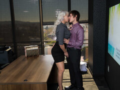 Bossy blonde MILF seduces and fucks nerdy IT guy