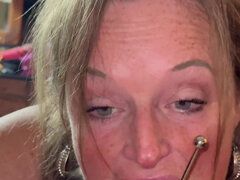 Beautiful Oral Queen Swallows Her Husbands Hard Cock and Slides Beaded Rod Balls Deep