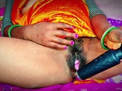 Horny housewife from the village enjoys vibrator pleasure inside her pussy
