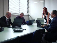 Anal, Pik sutte, Brunette, Lækker, Par, Kontor, Strømper, Bryster