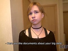 Pretty young girl with a choker satisfies debt collectors boner