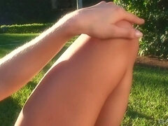 Faith massages out a massive climax while nude tanning