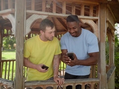 Black dude pounds big ass brunette outdoors