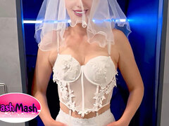 Hotwife Poses in a Bride Costume