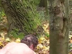 German Proll Doms Kick Old Slave Outdoor