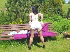 아마추어, 자위, 나이든, 나일론, 야외의, 공개적인, 혼자, 스타킹