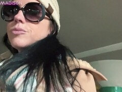 Blowjob in the car followed by a walk covered in cum before going shopping