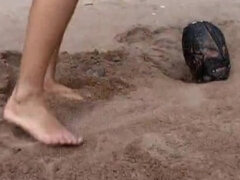 Buried in the sand slave spitted & cock humiliated