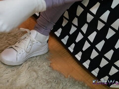 Lavender Leggings, Worn White Socks & Sneakers - Foot Tease & Shoeplay
