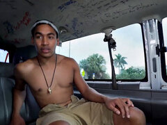 Pulled Black stud sucked by DILF in public outdoor van