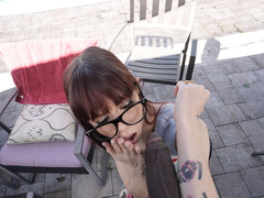 Nerdy chick Damion Dayski sucks and rides a big black cock