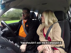 Busty student driver rides and sucks with her teacher