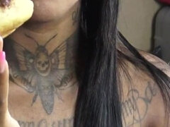Afrikansk, Svart, Fetisj, Mat, Latina, Alene, Tattovering
