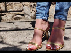 足フェチ, ジーンズ, アウトドア, 一人