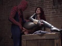 Insatiable Spider-Man fucks red-haired whore in latex non-stop