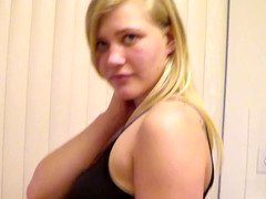 A blonde with big jugs is getting her twat filled with cum