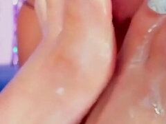 Horny Lesbian Couple Licking Each Other's Sexy Feet in Horny Show