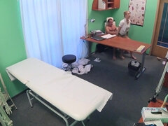 Glamorous blonde nurse with natural boobs gets screwed on the table