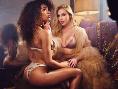 Attractive busty hotties fucking friend BBC in threesome sex