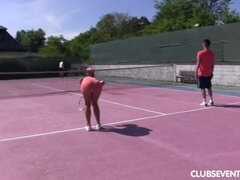 Horny mixed double tennis match