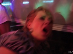 Blonde services every man in attendance with mouth and pussy