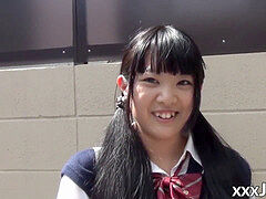 lil' asian student toys pussy over panties in public