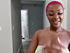 Bigass ebony babe with big tits fucked in IR FFM POV 3some