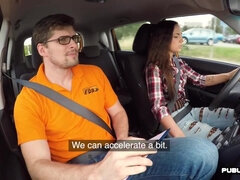 Euro fishnet babe publicly cowgirls car teacher