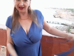 MariaOld sexy mom with massive boobs dances and teases in sexy black stockings