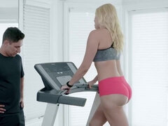 Fit blonde babe, Vanessa Cage is often having casual sex sessions with her personal trainer