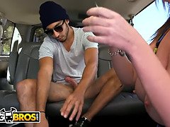 Sara Jay's fake tits bounce as she bangs hard in reverse bus