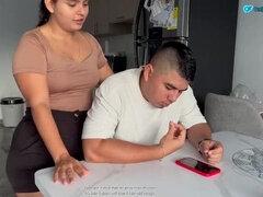 My Perverted Stepbrother Flirts with My Girlfriend - Blowjob & Doggy with Huge Ass Latina MILF