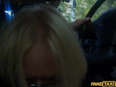 Pretty college girl with glasses pleasuring cocky taxi driver