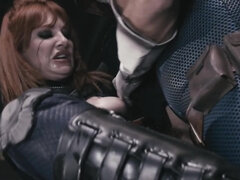 Girlfriends in superhero suits have a foursome with villains