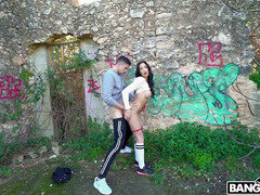 Clea Gaultier gets her pussy pounded standing outdoors