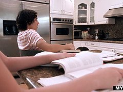 Gigantic brunette step-mom helps daughters boyfriend study - Melissa Lynn