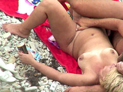 yam-sized bra-stuffers light-haired nudist wife sucking cock at the beach
