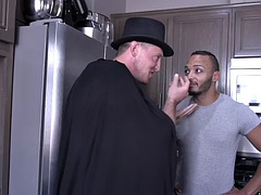 Magician Bareback Fucks Ebony Ass in the Kitchen