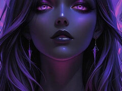 Mystic Cosmic Goddess with Glowing Violet Eyes Dark Fantasy Ai Art Slideshow