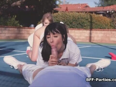 Tennis coach fucks three besties after training